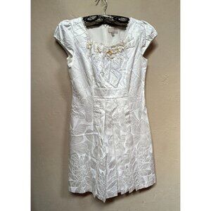 Moiselle Embroidered Pleated Cocktail Mini Dress Size 2 White Career Back Zip